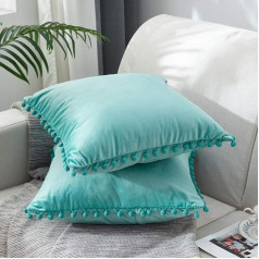 MERNETTE 2 Pack Velvet Soft Decorative Square Ball Pillow Case Cushion Covers Home Dekorācijas Dekorācijas dīvāna dīvāna gultas krēslam 50x50cm (Teal)