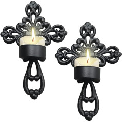 AMIJOUX 2 Pack Black Cross Wall Sconce Candle Holder Wall Mounted Metal Candle Holder For Home Decoration Wedding Porch Religious Wall Lamp Hanging For Bathroom In