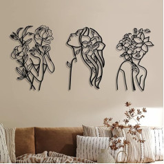 Photect Pack of 3 Metal Wall Art Decor Minimalist Abstract Woman Wall Art Modern Line Drawing Wall Art Decor Metal Female Single Line Wall Home Hanging for Bedroom Kitchen Bathroom