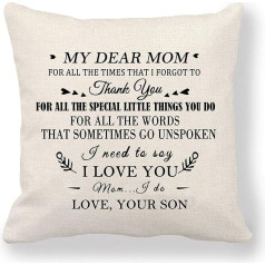 My Dear Mom I Love You Wurfkissenbezug - Mama Geburtstagsgeschenk von Sohn, Kissenbezug für Sofa, Bett, Heimdekoration, 45,7 x 45,7 cm