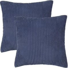 PiccoCasa 2 Pack Soft Corduroy Cushion Cover 18x18 collu svītrains spilvens Case Throw spilvens Cover dīvāns dīvāns gultas veļa dzīvojamā istaba auto sēdeklis mājas dekori Navy Blue