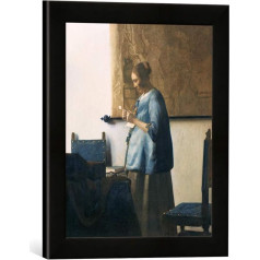 Jan Vermeer Van Delft Blue Letter Reader, augstas kvalitātes rokām darināts mākslas darbs, 30 x 40 cm, matēts melns, augstas kvalitātes rāmis