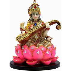 eSplanade Saraswati uz lotosa Saraswati dievietes Murti statuete, sveķi, 28 cm, daudzkrāsaina