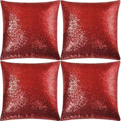 PiccoCasa 4 Pack Sequin Cushion Covers 18 x 18 collu Glitter Dekoratīvais spilvens Cover Shiny Sparkly Satin Square Cushion Cover for Living Room Decoration Wedding Party Red