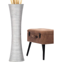 Leewadee Große Deko Bodenvase Für Dekozweige, Hohe Standvase Für Pampasgras, Design Holzvase, 90 cm, Silber