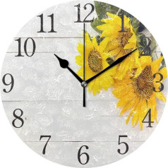 Mnsruu Yellow Sunflowers White Round Wall Clock Silent Non Ticking Oil Painting for Bedroom Living Room Office School Home Decoration