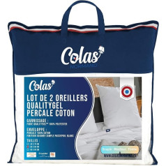 COLAS NORMAND - 2 Qualitygel Percale spilvenu komplekts - 100% kokvilna - mīksts - 60 x 60 cm - muguras kakla atbalsts - Memory Sensation - viesnīcas kvalitāte - mīksts - franču ražojums - balts 73130206