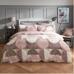 Sleepdown Geo Shaggy Faux Fur Fleece Thermal gultasveļa Silts, mājīgs, īpaši mīksts segas pārklājs ar spilvendrānu pārvalkiem - divvietīgs (200 cm x 200 cm) - sārti rozā, poliesters