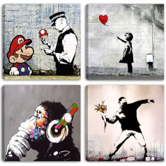 Degona Banksy Pictures Kanvas XXL 4 gabali (30 x 30 cm) Pictures Dzīvojamā istaba Guļamistaba Virtuve Birojs Bārs Restorāns