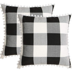 PiccoCasa Classic Buffalo Check poliestera spilvenu pārvalki ar Pom Poms 18 x 18 collas (2 iepakojums)