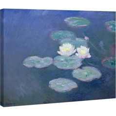 Wieco Art Water Lilies Canvas Print Sienas māksla, ko Claude Monet slavens ziedu eļļas glezna Reprodukcija Stretched un ierāmētas Classic Floral Pictures Office Decoration