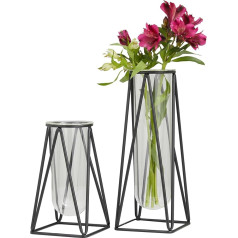 CosmoLiving by Cosmopolitan Modern Metal Vase Ideal Shelf Decoration, Table Decoration, Bookcase, Mantle, Entryway, Iron, Black, S/2 13