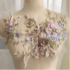 Yzki 3D izšūšanas pērlītes mežģīnes Applique ziedu Rhinestone Tulle Patches Trimmings audums DIY dekoltē kāzu kleita apģērbu izšūšanas apdare (Marca Dragon 2)