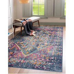 Asiatic Edits Vintage Navy Blue Low Pile Area Rugs Living Room Bedroom Conservatory Hallway Large Area Rug Easy Clean Anti Shedding 120x170cm