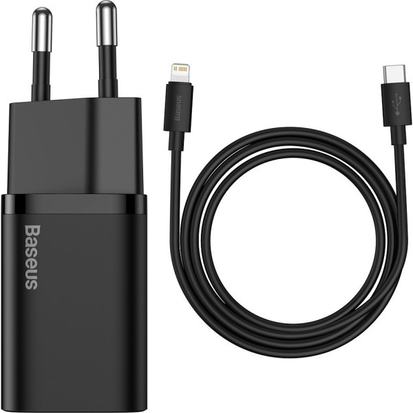 Strāvas lādētājs usb-c super si ātrais lādētājs 1c 20w ar zibens kabeli 100 cm melns