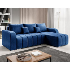 Ml Furniture Ltd Velvet Corner Sofa in L-Shaped 245 x 86 x 147 cm with Sleep Function and Bedding Container - Sofa Bed with Bed Box - Corner Couch with Storage Space - Right Couch Velour - Colour: