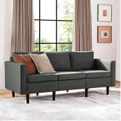 Yaheetech 3-Seater Sofa Guest Sofa Modern Couch 3-Seat Sofa Comfortable Padding 188.5 x 79 x 80 cm for Living Room / Bedroom / Guest Room Sofa Parts Under Cushion Packed Dark Grey