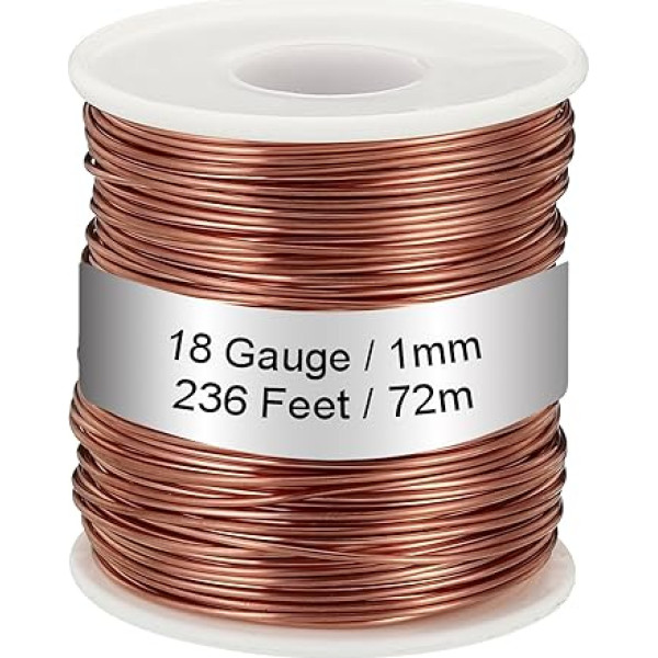 Patikil 99.9% Soft Copper Wire 18 Gauge/1 mm Diameter 236 Feet / 72 m 1.1 Pound Spool Pure Copper Wire for Jewellery Making Beading Garden Plants