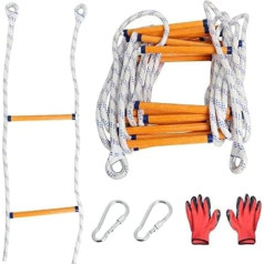 Poweka Fireproof Rescue Ladder 10 m, Rope Ladder, Fire Retardant Fire Ladder for Emergencies with Carabiners and Gloves for 3-4 Tier House, Balcony and Railing, Load Capacity up to 300 kg Poweka