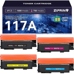 Ziprint 117A Toneru komplekts, kas saderīgs ar HP krāsu lāzera MFP 178nwg HP MFP 179fwg 179fnw 150nw 178nw 150a W2070A W2071A W2072A W2072A W2073A toneru printerim (4 iepakojumi)