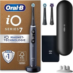 Oral-B iO Series 7 Plus Edition elektriskā zobu birste, dubultā iepakojumā un 3 rezerves zobu birstes galviņas, ieskaitot balināšanas, magnētiskais futrālis, 5 tīrīšanas režīmi, pārstrādājams iepakojums, dāvana vīrietim/ sievietei, melna