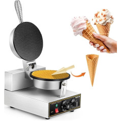 Cgoldenwall NP-601 Commercial Ice Cream Cone Machine 1000W Electric Stainless Steel Waffle Iron with Temperature Control