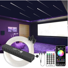 SUNKENET Meteor 3 W 12 LED 96 gab. x 0,75 mm x 3 m Starry Sky Auto optiskā šķiedra gaisma automašīnai/stāvoklim, Bluetooth/ tālvadības pults + līdzstrāvas sadalītāja kabelis Griestu apgaismojuma komplekts Shooting Star Light (Shooting Star)