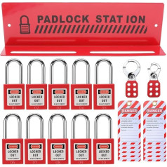 Greethga Lockout-Tagout-Station mit 10 Verschiedenen Sicherheitsvorhängeschlössern mit Schlüssel, 2 Haspen und 10 Lockout-Tags, Locks-Rack Aus