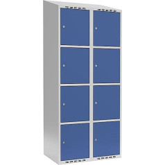 kaiserkraft | Schließfachschrank Fydor | 4 Fächer | lichtgrau/brillantblau | B 800 mm | 2 Abteile | schräge Dachform | Zylinderschloss