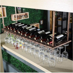 KEppd Weinregale Bar Decor Industrial Home Wandmontiertes Metall Industrial Hanging Wine Glasses & Bottle Storage Holder Wine Shelf Display Stand for Bar Cabinet Kitchen, Brown Organizer