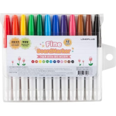 LINEPLUS Feine, trocken abwischbare Marker, 12 Farben, sortierte Farben, 2 mm feine Spitze, Boardmarker, schlanker Körper, Clip der Kappe, Zeichnen, Malen, Zuhause, Büro, Klasse, Schule