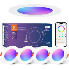 DUSKTEC Einbaustrahler LED RGBWWW Smart, LED Spots 230V Warm und Kaltweiss Farbig 2700K-6000K Dimmbar mit APP Alexa, Deckenspots Bunt Bluetooth 7W 68mm, IP44 Einbauleuchten Einbauspots 4 stück