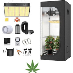 JUNG Growbox pilns komplekts, kaņepju audzēšanas komplekts ar LED pilna spektra audzēšanas lampu, aptumšojama, 60 x 60 x 140 cm, ar ventilatoru, izplūdes gaisa filtru ar aktivēto ogli, audzēšanas telts, siltumnīca, audzēšanas telts