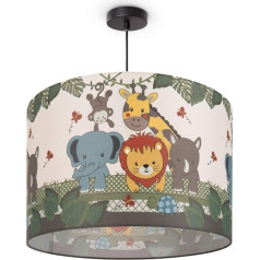 Paco Home Piekaramā lampa Piekaramā lampa Meitenes Zēni Bērnu istabas griestu lampa Auduma abažūrs Džungļu dzīvnieki E27 1,5 m Tekstila kabeli var saīsināt Dino Lion Zoo