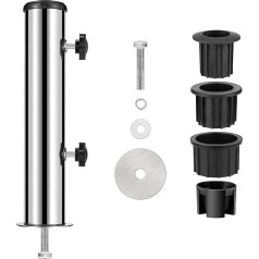 Roadtime Parasol Standpipes, Adjustable Parasol Stand with Adjustable Buttons and 3 Sleeves (48/38/32 mm) for Balcony, Patio, Garden, Picnic Tables (Single Hole Stainless Steel Tube)