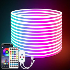 Segrass neona LED lente 20 m, ar tālvadības pulti, lietotnes vadība, IP65 ūdensizturīga elastīga neona RGB LED lente, 24 V LED lente, izmantojama guļamistabas, istabas un āra dekorēšanai