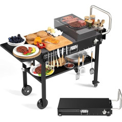 Lineware Grilltisch, tragbarer Grillwagen, stabiler 78,7 cm B x 43,2 cm T Bewegliche Grilltische für draußen mit Rollen, klappbarer Grilltisch mit Papierhandtuchhalter, für Blackstone Ninja