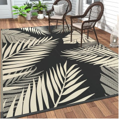 GENIMO Āra ūdensnecaurlaidīgs terases paklājs Reversible Plastic Straw Camping Rug Large Area Mats for RV, Camper, Deck, Balcony, Porch, Beach, Picnic, Black and