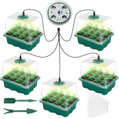 Richaa 5 gab. 60 šūnu pavairošanas komplekts, iekštelpu siltumnīca ar apgaismojumu, mini pavairošana, siltumnīca, mazi augi, iekštelpu siltumnīcas kultivēšanas komplekts, pavairošanas paplātes ar vāku, maza siltumnīca