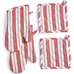 Oven Mitts & Pot Holder Set - Durable Heat Resistant Gloves - Thick Mittens for Kitchen - Suitable for Cooking, Baking, Grilling - BBQ - 2 Oven Mitts & 2 Pot Holders - Luminous