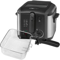 Clatronic FR 3649 Fryer 1600 W 2,5 L eļļas tauku ietilpība Nepārtraukti regulējams termostats 130 °C - 190 °C Nerūsējošais tērauds Pielietojums Melns