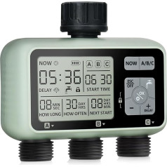 Xtsuen Sprinkler Timer, 3 Outlet Hose Timer, Programmable Water Timer for Garden Hose, Outdoor, Waterproof, Watering Timer with Automatic and Manual Modes, Rain Delay