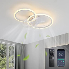 Depuley Griestu ventilators ar apgaismojumu, LED lampa ar ventilatoru, griestu gaisma ar ventilatora tālvadības pulti un lietotni, 3 krāsu temperatūras, 6 pārnesumi, guļamistabai, viesistabai, 57 x 55 cm, balts