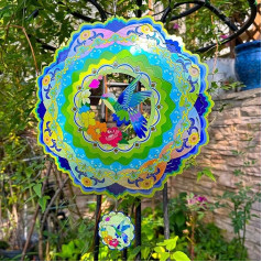 Dinoneyi Wind Chime āra metāla mandala Kolibri 12 collu 3D nerūsējošā tērauda dārza skulptūra 3D Wind Chime Hanging Yard Garden Decor dāvanas iekštelpu/āra dekori