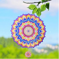 Metāla Mandala Wind Chimes Nerūsējošā tērauda 3D karājas Spinner 12 collu lāzera griezuma vēja skulptūras sievietēm Dāvanu iekštelpu āra apdare Pagalma mākslas rotājumi (Mandala)