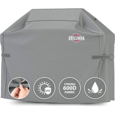 Grillman Barbecue Cover Gāzes grila vāks Lietumizturīgs BBQ vāks Aizsargapvalks Putekļdrošs grils Brezenta grila aizsardzība 132 x 66 x 109 cm - pelēks