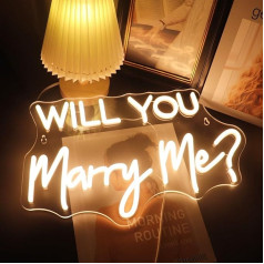 QiaoFei Led Will You Merry Me Neon Sign Word USB Powered with Dimmer Switch Neon Lights for Room Home Bar Art Wall Decor Party Window Decor Wedding Engagement Wall Hanging Decoration (Warm White)