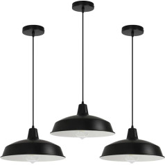 VONCI Modern Matte Black Metal Barn 1-Light E27 Pendant Lights Vintage Domed Dome Diametrs 30 cm Pendant Lamp Lighting for Kitchen Island Ēdamistaba Guļamistaba Farmhouse Priekšnams Bar (Pack of 3)