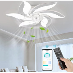 NACATIN Griestu ventilators ar apgaismojumu un tālvadības pulti, 35 cm kluss LED akrila griestu ventilators, ar nepārtrauktu aptumšošanu un regulējamu vēja ātrumu, ideāli piemērots guļamistabai (balts, vējdzirnavas)