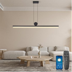 YOODI LED kulonu gaisma ēdamgaldam 48 W, LED kulonu gaisma ēdamgalda melnā krāsā ar tālvadības pulti, regulējams augstums, moderna lineāra dizaina kulonu lampa ēdamistabai, viesistabai, virtuvei